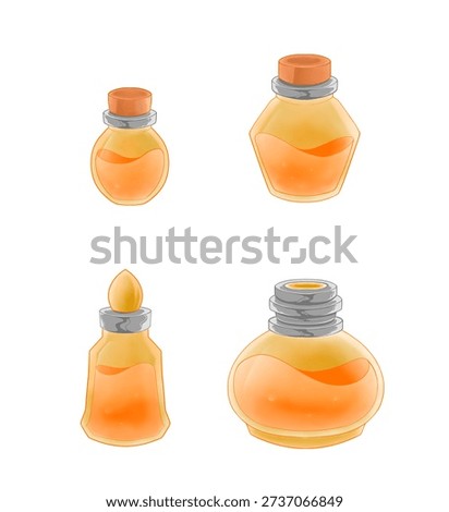 A set of orange potions with different level