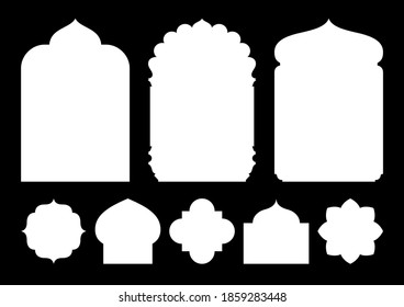 Set of oriental style windows and arches. Black and white image