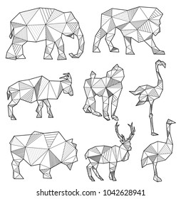 Set Origami Animal Silhouettes Elephant Lion Stock Illustration 