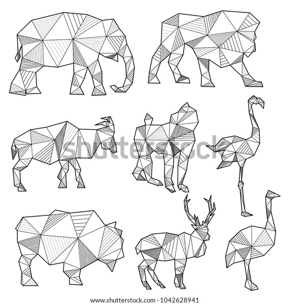 Set Origami Animal Silhouettes Elephant Lion Stock Illustration 1042628941