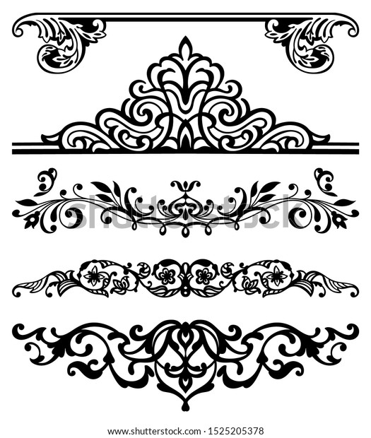 Set of ornate classic page borders, dividers and\
frames for covers, pages, blanks for certificate or diploma. Simple\
elegant black and white line ornaments in classic, antique,\
Victorian, modern\
style