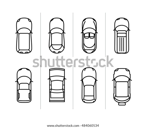  set outline cars\
top view. car icons.