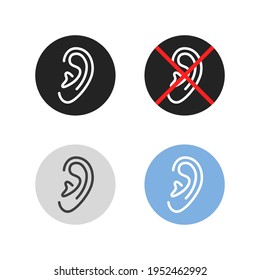 Set Of Outline Human Ear Icon. Concept Of Minimal Signs For Clinics, Shopping Centers And Public Places. Flat Linear Style Trend Modern Logotype Graphic Simple Design Isolated On White Background