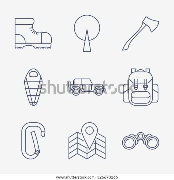 Set of Outline stroke Camping icons on white\
background. \
illustration