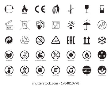 Set of Packaging Symbols. Handbook general symbols. - Shutterstock ID 1784810798