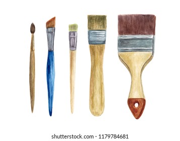 Set of Paint Brushes isolated on white background. Art supplies. Tools for painting. Hand drawn watercolor illustration. - Powered by Shutterstock