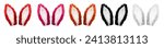 Set of pair of fur furry red pink brown orange black white bunny rabbit hare ears isolated on white background cutout file. Many different colours. Mockup template for artwork design