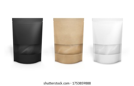 Set Paper Packaging With A Transparent Window Of A Rectangular Shape. 3D Rendering