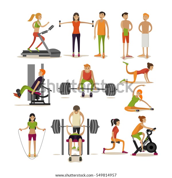 Set People Gym Characters Isolated On Stock Illustration 549814957