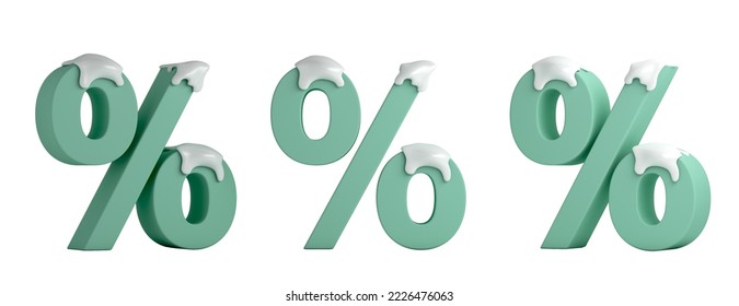 Set of percent symbol with snow cartoon style isolated on white background, 3d rendering illustration - Powered by Shutterstock