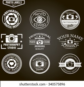 Set of photography and logo templates. Photo studio logotypes and design elements. Labels, emblems, badges and icons in vintage style. - Powered by Shutterstock