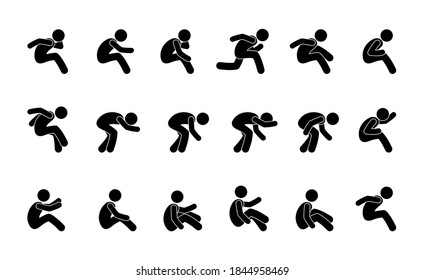 set of pictograms, stick figure people in strange different poses, isolated human silhouettes, icon man - Powered by Shutterstock