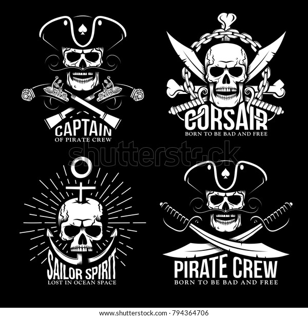 Set Pirate Nautical Emblems Skulls Captain Stock Illustration 794364706