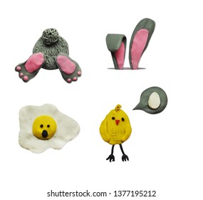 Set of plasticine handmade easter icons. Illustration 3 D plasticine.	 - Shutterstock ID 1377195212