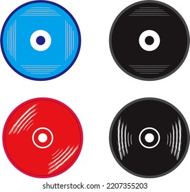 Set Of Playing Vinyl Records. Listening To Music From Vinyl Record Player. Retro And Vintage Music Style.  Stack Of Old Records. Music Collection. Music Passion Illustration.