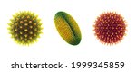 Set of pollen grains isolated on white background, 3d illustration. Pollen allergy is also known as hay fever or allergic rhinitis.