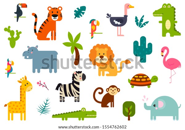 Stockillustration 1554762602 Med Set Popular Colorful Tropical