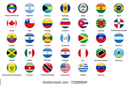 Set Of Popular Country Flags. Glossy Rectangle Icon Set.