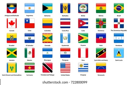 Set Popular Country Flags Glossy Rectangle Stock Illustration 722800093