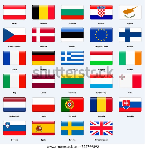 Set Popular Country Flags Glossy Rectangle Stock Illustration 722799892 ...