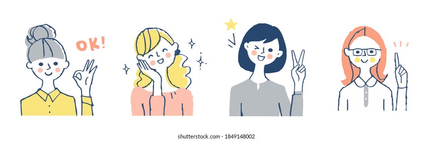 A set of positive facial expressions of various women - Powered by Shutterstock