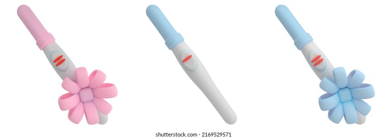 Set Positive Plastic Pregnancy Test, Cartoon. 3d Rendering. 3d Illustration.