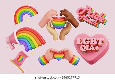 Set of pride month theme decorations celebrating LGBTQ Pride Month element icon. 3D render - Powered by Shutterstock - Get 15% off with code: PIKWIZARD15