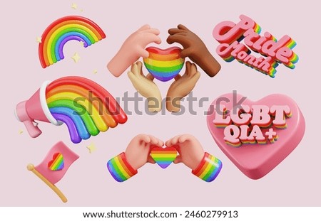 Set of pride month theme decorations celebrating LGBTQ Pride Month element icon. 3D render