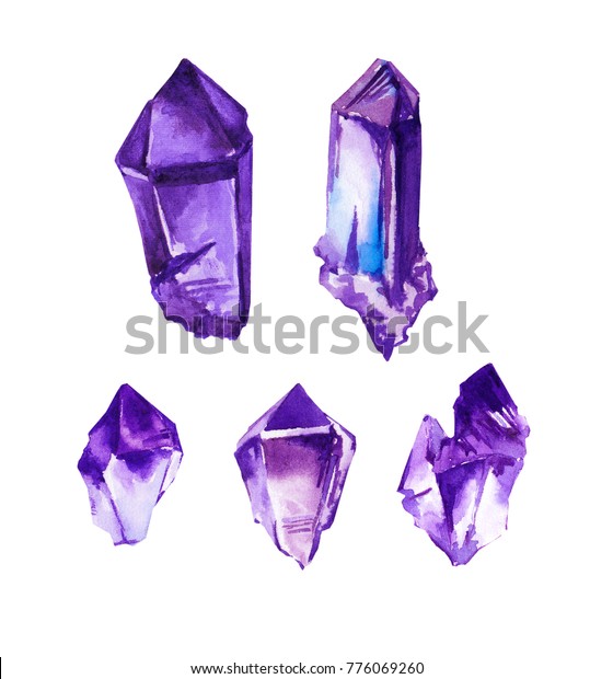 紫のアメジスト宝石 宝石 水晶 のセット 水彩紫色コレクション のイラスト素材