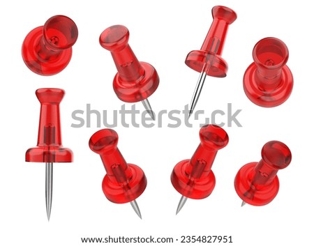 Set of push pins in different angles. 3d illustration