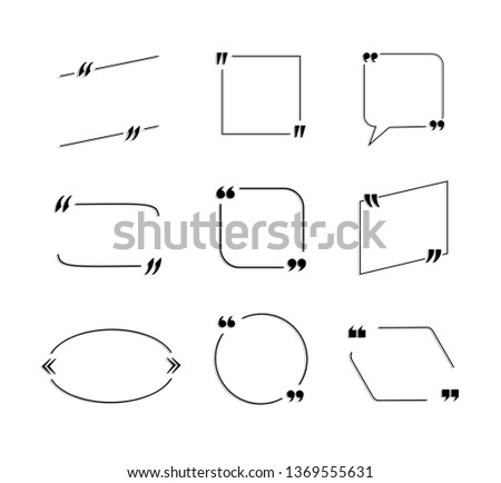 Set of Quote Frames with Shadows Isolated on White Background, Black Lines.
