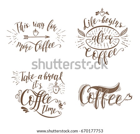 Set Quotes Coffee Handdrawn Lettering Prints Stock Illustration
