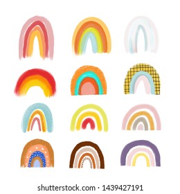 Set of rainbows. Trendy graphic for prints or posters. Hand drawn illustration.