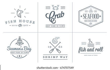 Set Of Raster Sea Food Elements And Sea Signs Illustration Can Be Used As Logo Or Icon In Premium Quality