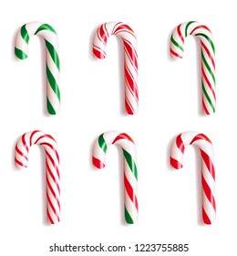 Set Of Realistic Christmas Candy Cane. Raster Version Illustration.