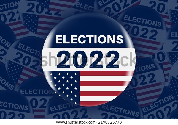 Set\
of realistic circle pins or badge with us american flag. US, USA,\
american election, voting sign. 2022 midterm election. Responsible\
voting badge or pin. Flat lay. Top view.\
Illustration