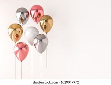 Set of realistic glossy metallic balloons with empty space for birthday, party, promotion social media banners or posters. 3d render illustration. International Women's Day theme. - Powered by Shutterstock