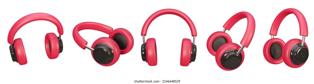 Set of realistic headphones with dynamics for loud music listening. 3d render. Collection earphones rhythm bass melody acoustic application isolated on white. - Shutterstock ID 2146648529
