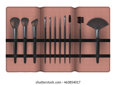 A Set of Realistic Makeup Brushes in a Case Isolated on white background - Powered by Shutterstock