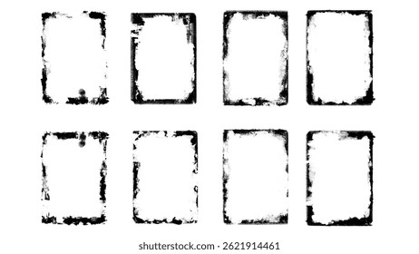 Set rectangle photo frame collage grunge black and white. grunge overlay frame and torn paper effect. 