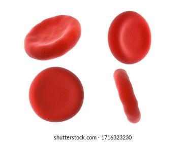 Set Red Blood Cell Isolated On White Background, Erythrocyte Model, 3D Render.