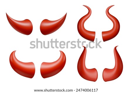 set of red devil demon horn 3d element isolated on white background. red devil demon horn 3d element render isolated