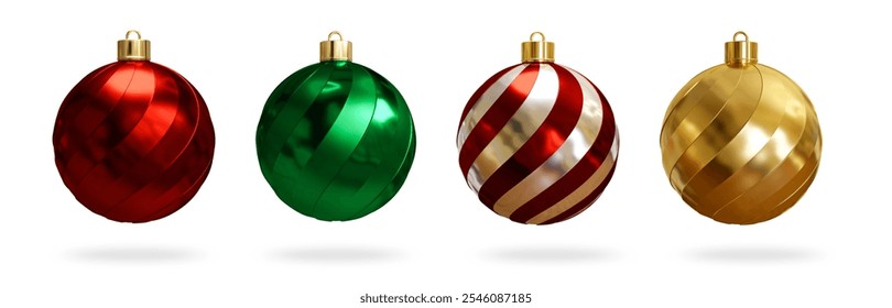 Set of red, green, gold Chirstmas ball isolated on white background, New year toy decoration, 3d render - Powered by Shutterstock