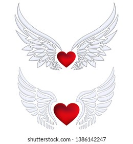 Red Heart Gray Wings Decorated Stylized Stock Vector (Royalty Free ...