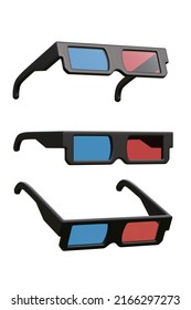 Set Of Retro 3d Glasses For The Film Isolated On A White Background. 3D Rendering 3D Illustration