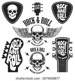 Set of rock and roll emblems. Design element for poster, card, banner, sign, logo. Vector illustration - Powered by Shutterstock