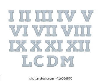 Set Of Roman Numerals. Old Stone Carved Numbers.