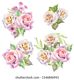 Set Roses Bouquetswatercolor Stock Illustration 1146846941 | Shutterstock