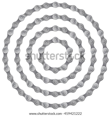 Set of round frames made of metal bicycle chain, isolated on white, illustration