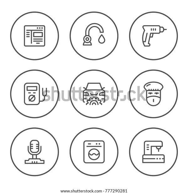 Set round\
line icons of services isolated on\
white